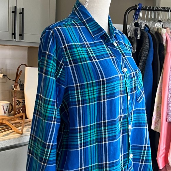 American Eagle Outfitters 100% Cotton Blue Green Plaid Women's Button-Up Size XL - Picture 3 of 6